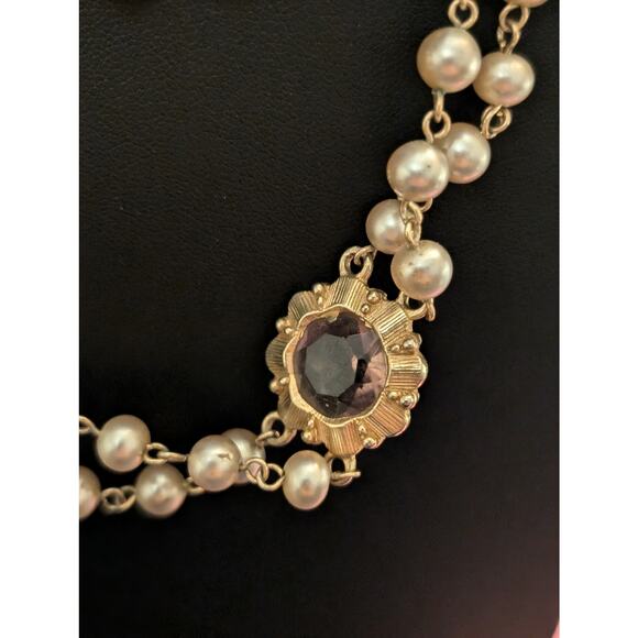 Vtg Multi-Strand Faux Pearl Colored Glass Medallion Designer Look 58" Necklace - Picture 8 of 10